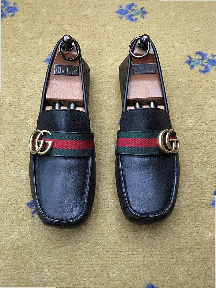 Gucci Halbschuhe Leder Schuhe Driver Marmont Web Grün Damen UK 5,5 US 8,5 38,5