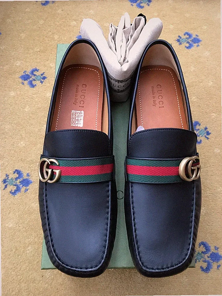 Gucci Halbschuhe Leder Schuhe Driver Noel Web Grün Rot Herren UK 13 US 14 EU 47 NEU