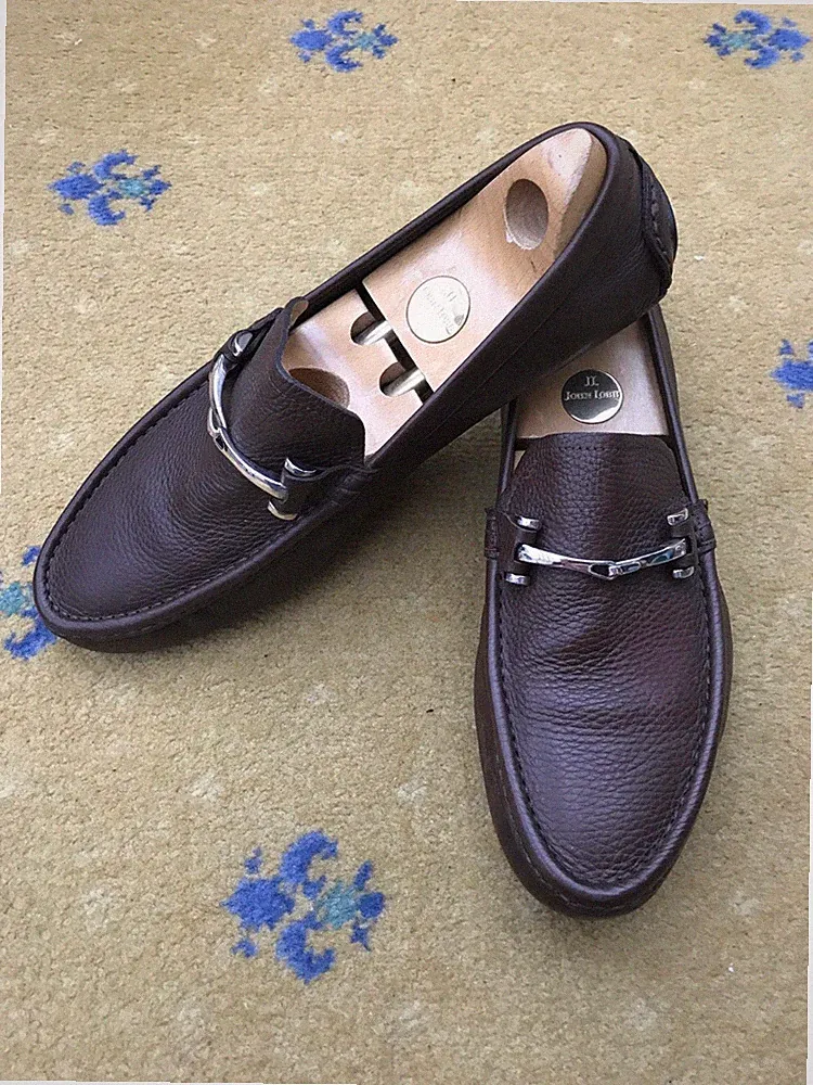 Gucci Halbschuhe Leder Schuhe Driver Silber Verziert Horsebit Braun Herren US 9 UK 8,5