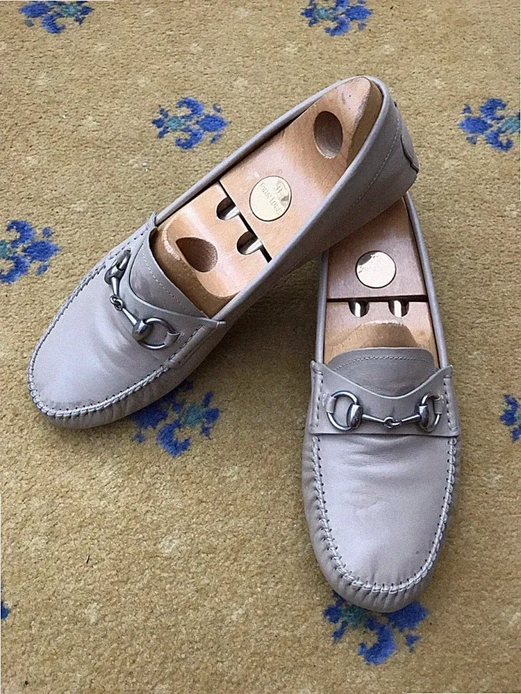 Gucci Halbschuhe Leder Schuhe Drivers Horsebit Beige Leder Herren UK 8 US 9 EU 42