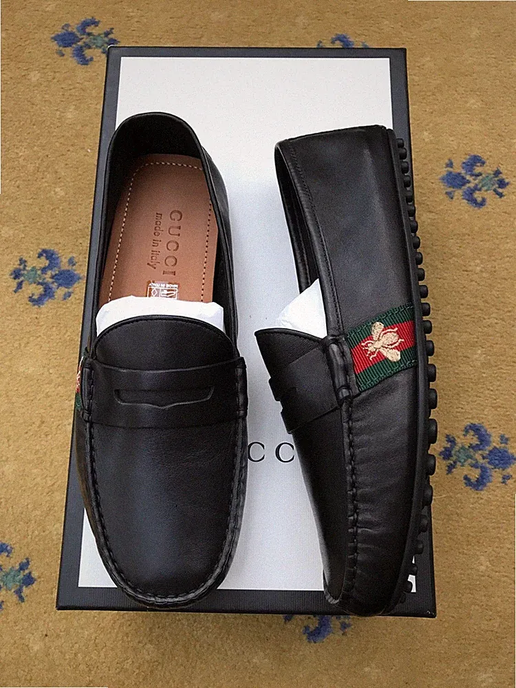 Gucci Halbschuhe Leder Schuhe Fahrer Schwarz Web Rot Biene Herren US 7 UK 6,5 40,5 NEU