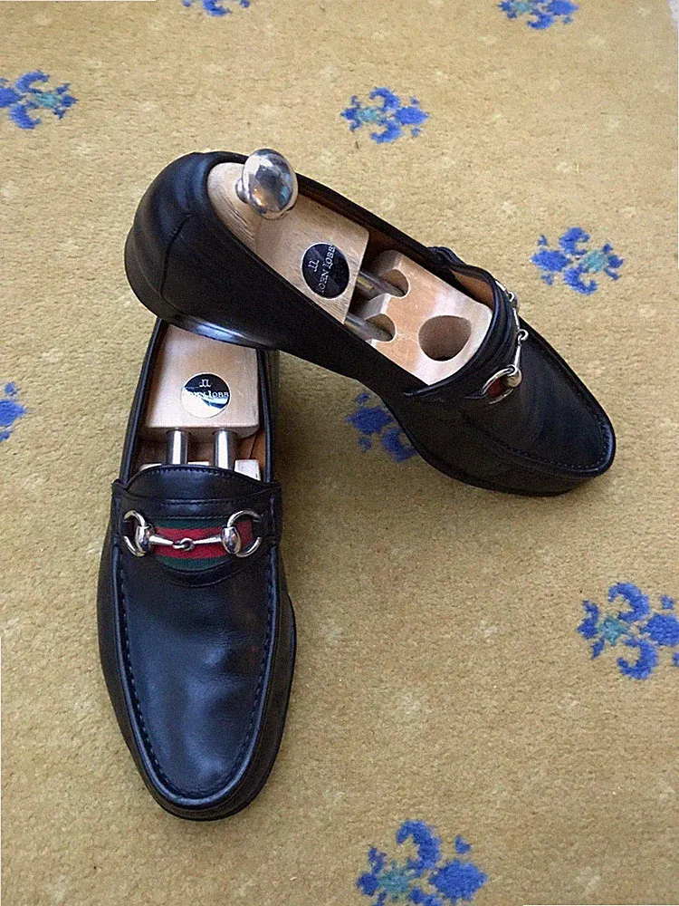 Gucci Halbschuhe Leder Schuhe Horsebit Schwarz Web Grün Rot Herren US 8 UK 7,5 41,5