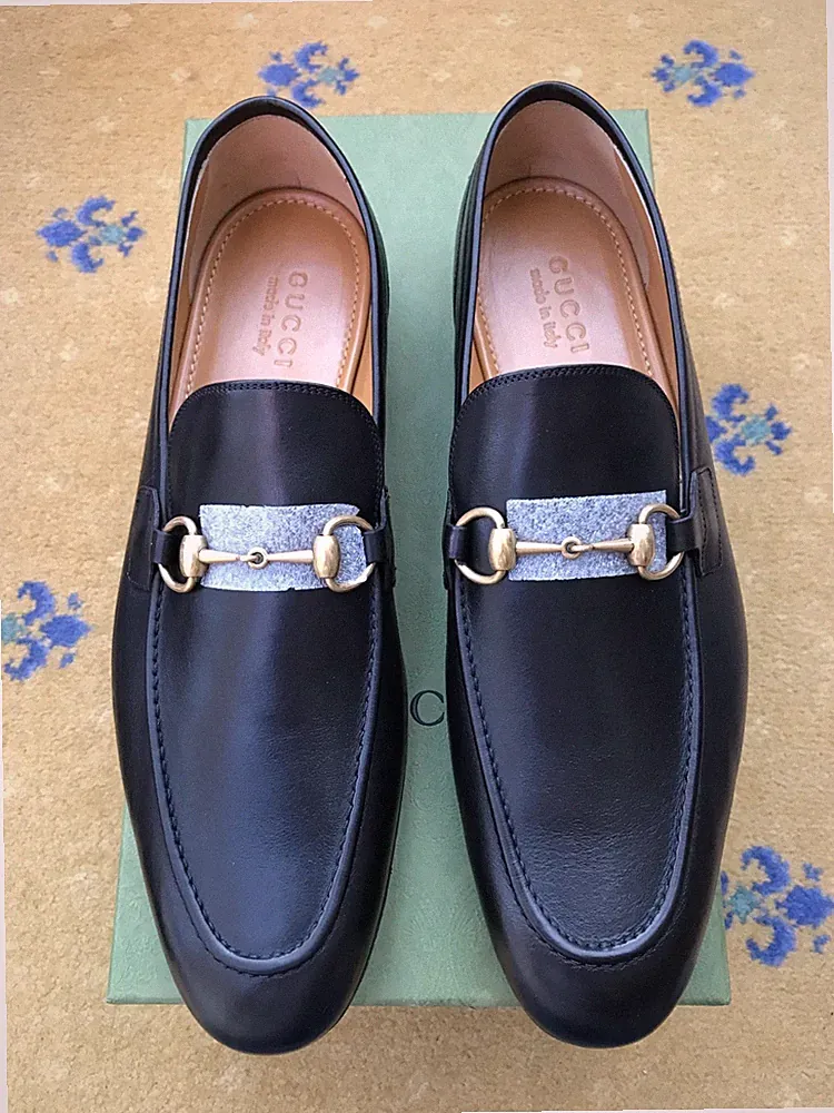 Gucci Halbschuhe Leder Schuhe Jordaan Schwarz Horsebit Herren US 12 UK 11,5 45,5 NEU