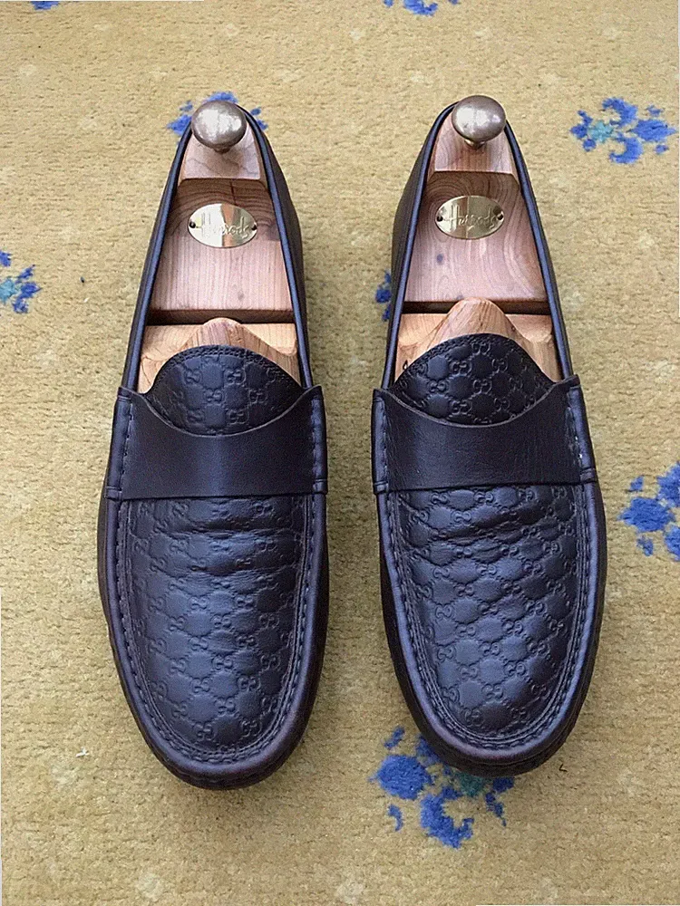 Gucci Halbschuhe Leder Schuhe Monogramm G geprägt Driver Herren US 12 UK 11,5 45,5