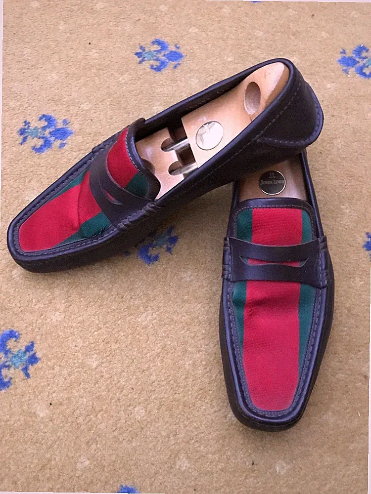 Gucci Halbschuhe Schuhe Canvas Driver Deck Boot Grün Rot Herren US 10 UK 9,5 EU 43,5