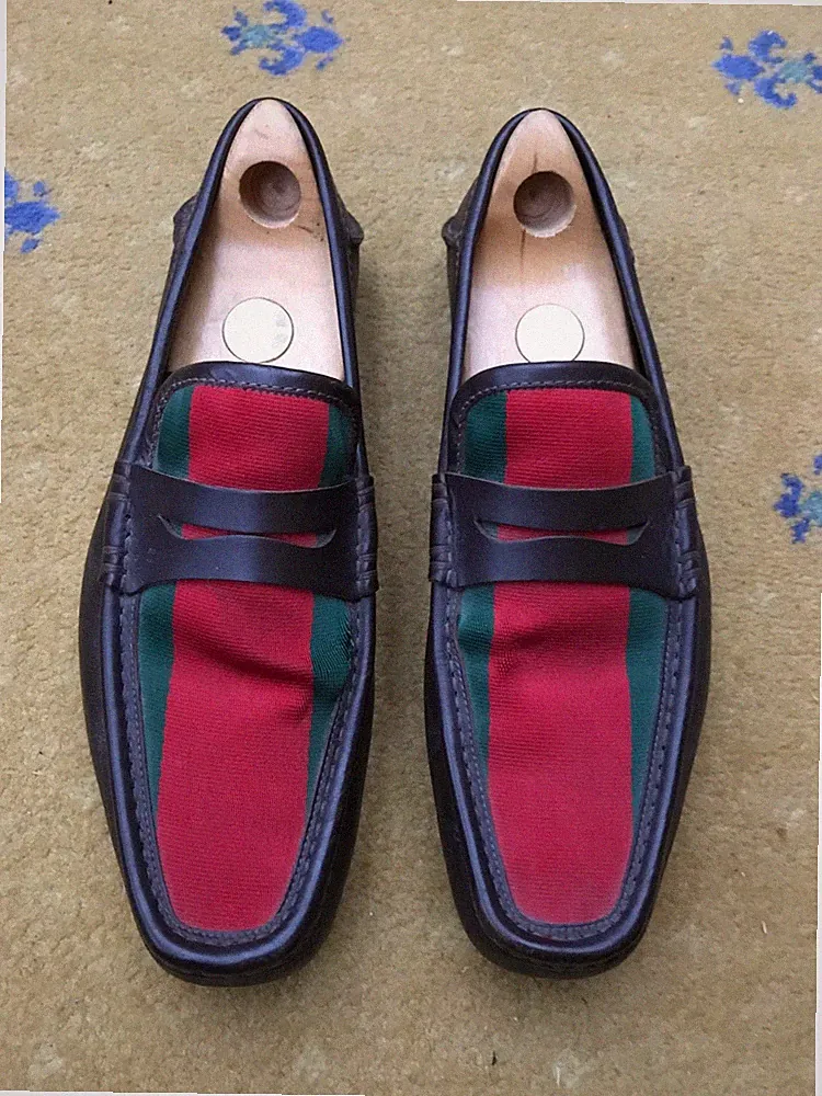 Gucci Halbschuhe Schuhe Canvas Driver Deck Boot Grün Rot Herren US 10 UK 9,5 EU 43,5