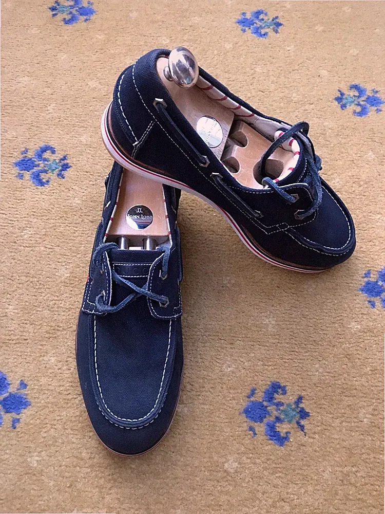 Gucci Halbschuhe Schuhe Deck Bootfahren Blau Canvas Web Rot Herren UK 6 US 7 EU 40