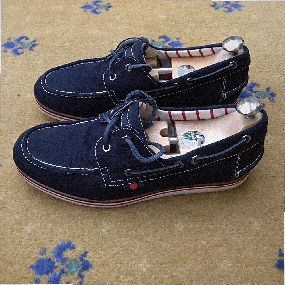 Gucci Halbschuhe Schuhe Deck Bootfahren Blau Canvas Web Rot Herren US 8 EU 7,5 EU 41,5