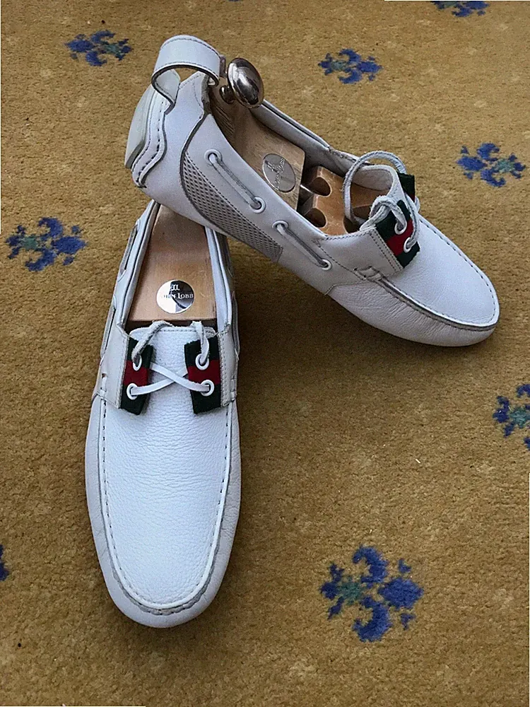 Gucci Halbschuhe Schuhe Deck Bootfahren Fahrer weiß Web grün rot Herren UK 7 US 8 41