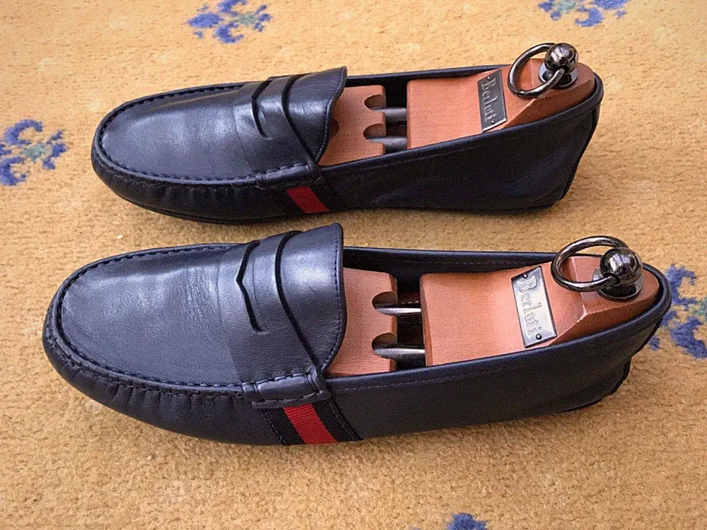 Gucci Halbschuhe Schuhe Drivers Blau Leder Herren UK 5,5 US 6,5 EU 39,5 Web Rot