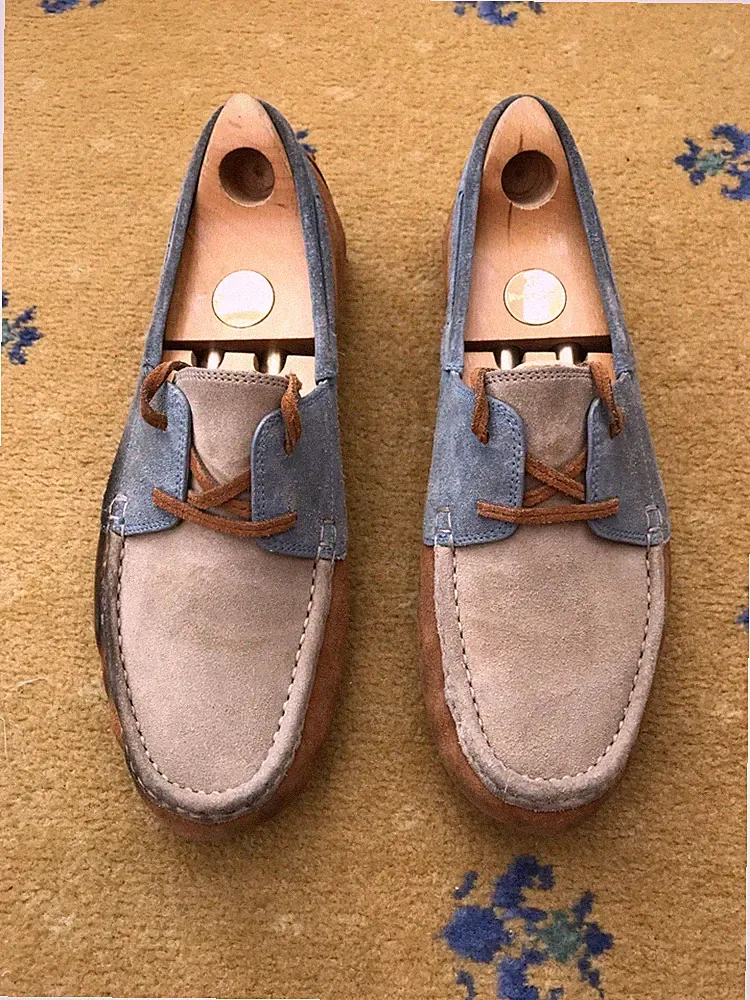 Gucci Halbschuhe Schuhe Fahrer Bootfahren Beige Hellbraun Blau Wildleder Herren US 9 EU 8,5 EU 42,5