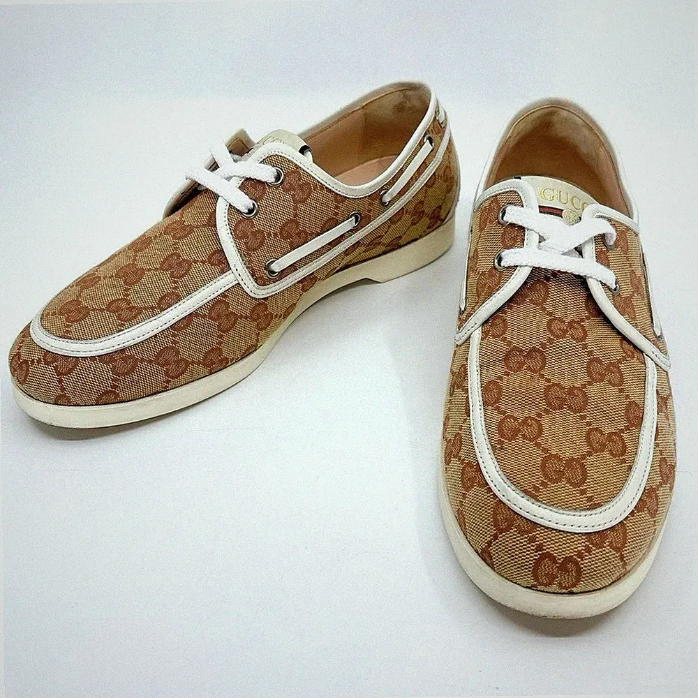 GUCCI Halbschuhe Schuhe GG Canvas EU 41,5 US 8 Beige Weiß Authentic