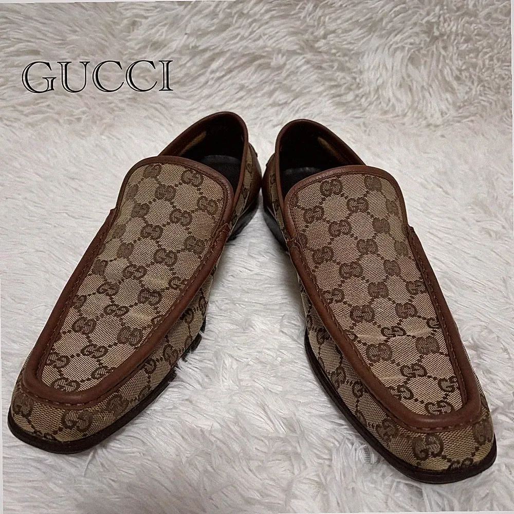 GUCCI Halbschuhe Schuhe GG EU 43 US 9,5 Canvas Leder Beige Braun Original