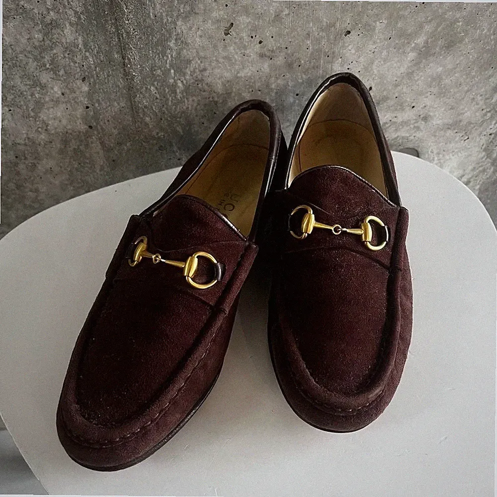 GUCCI Halbschuhe Schuhe Horse Bit EU 36 US 6 Wildleder Dunkelbraun Echt Gut
