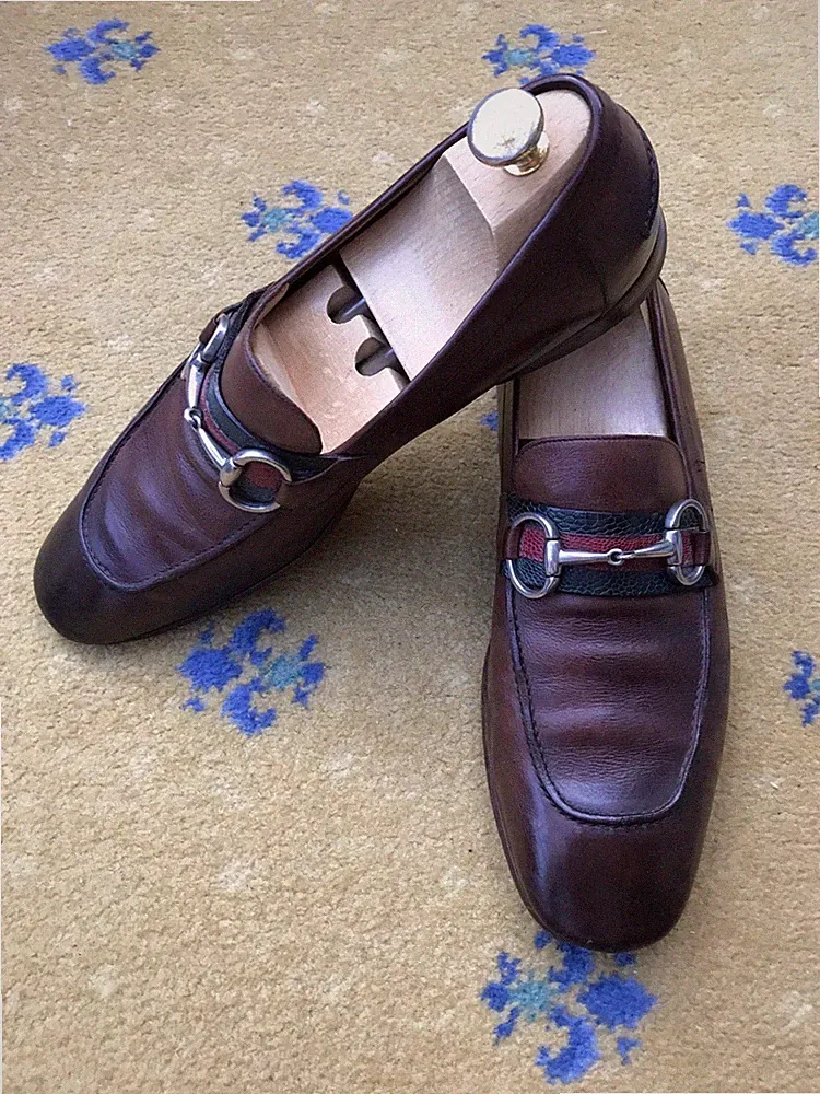 Gucci Halbschuhe Schuhe Horsebit Braun Schlangenleder Web Grün Rot Herren UK 7 US 8 EU 41