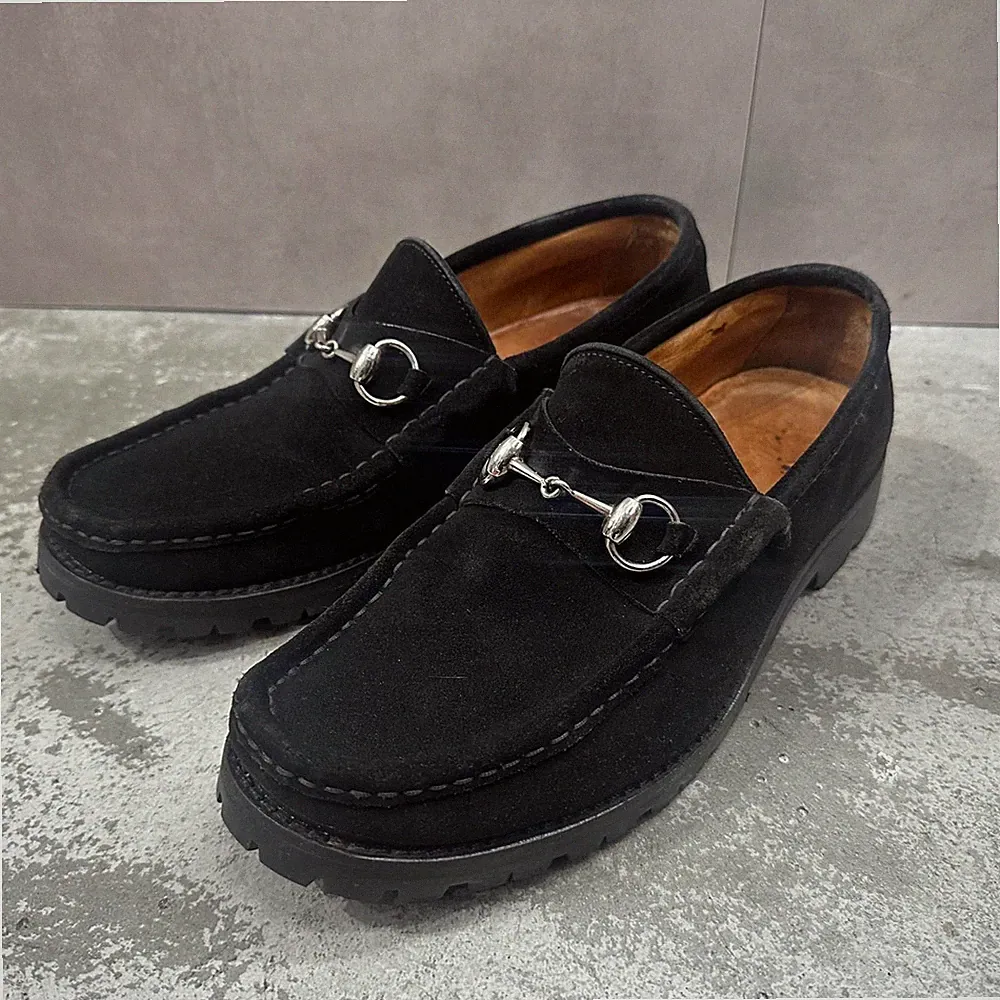 GUCCI Halbschuhe Schuhe Horsebit EU 41 US 7,5 Wildleder Schwarz Original