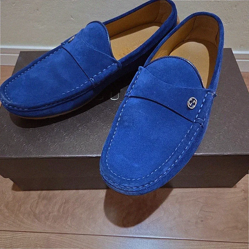 GUCCI Halbschuhe Schuhe Interlocking G EU 41,5 US 8 Wildleder Blau Original