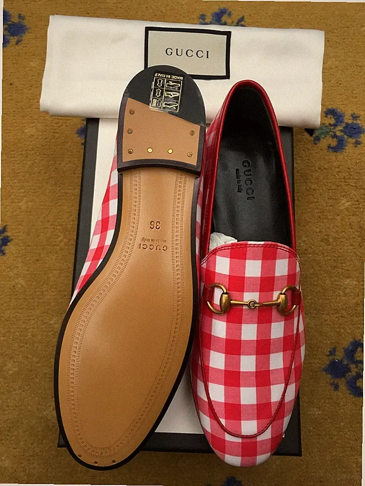 Gucci Halbschuhe Schuhe Jordaan rot weiß kariert Stoff UK 3 US 6 36 Damen Frauen neu