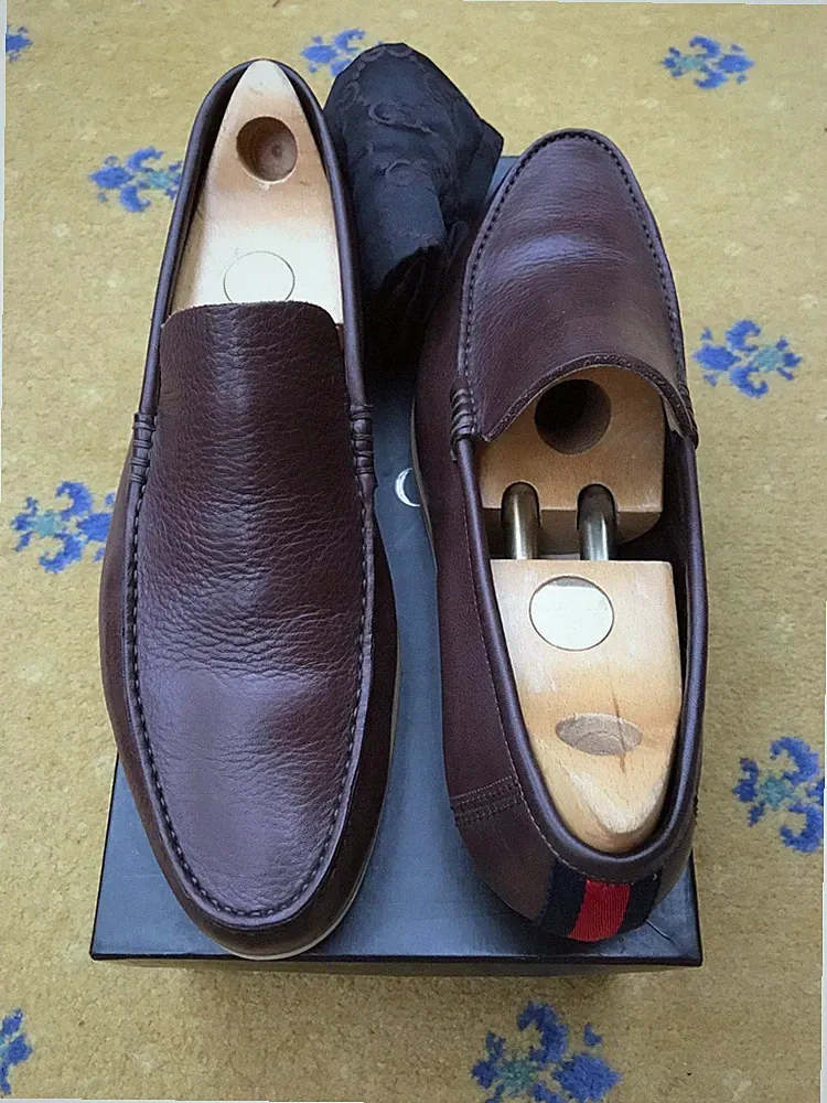 Gucci Halbschuhe Schuhe Leder Deck Bootfahren Braun Web Blau Rot Herren UK 10 US 11 44