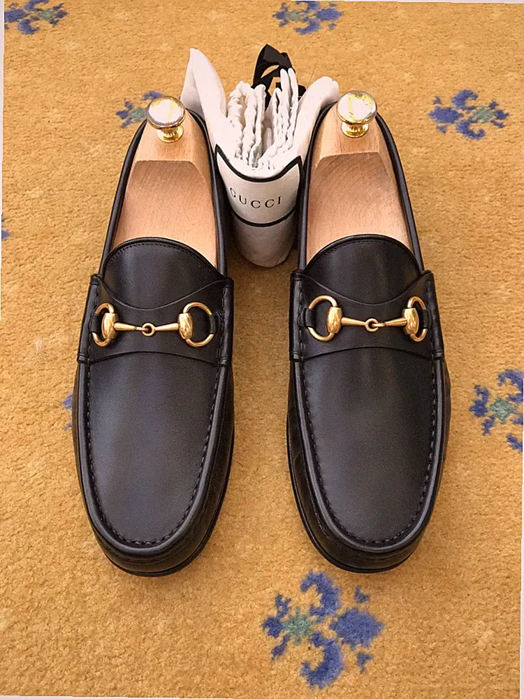 Gucci Halbschuhe Schuhe Leder Horsebit 1953 Schwarz Gold Herren UK 7 US 8 EU 41