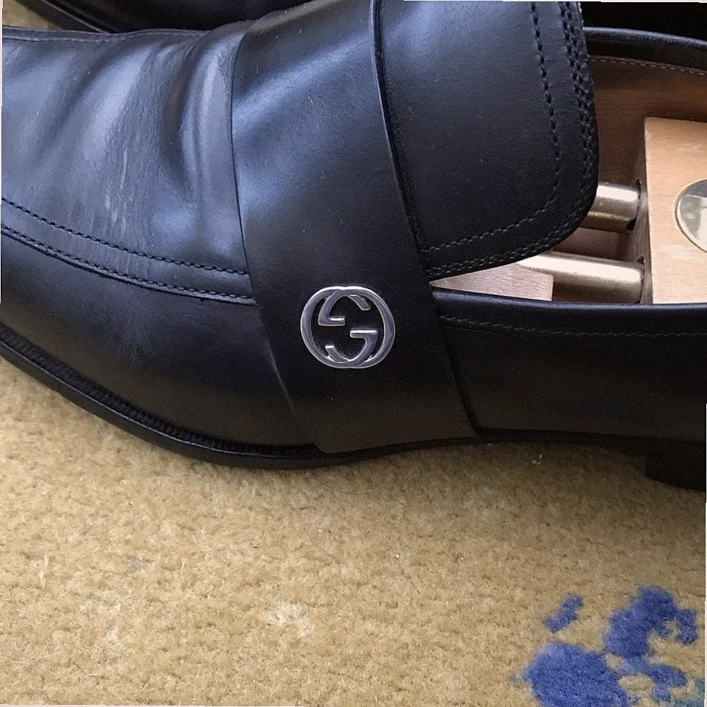 Gucci Halbschuhe Schuhe Leder Schwarz Ineinandergreifend Double G Herren US 11 UK 10,5 44,5