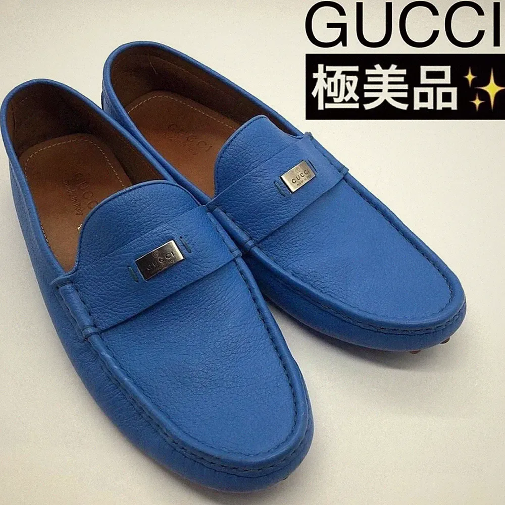 GUCCI Halbschuhe Schuhe Logo EU 43,5 US 10 Leder Blau Original