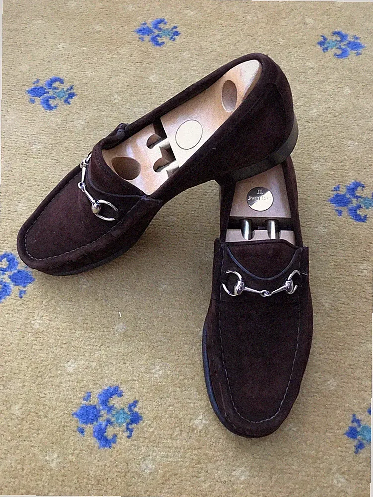 Gucci Halbschuhe Schuhe Wildleder Braun Silber Horsebit Schnalle Herren UK 10 US 10,5 EU 44