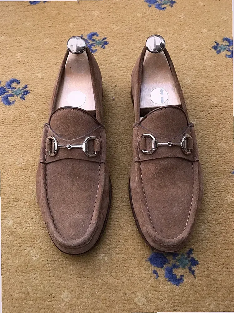 Gucci Halbschuhe Schuhe Wildleder Braun Silber Horsebit Schnalle Herren UK 7 US 8 EU 41