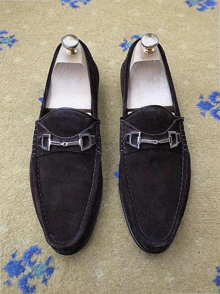 Gucci Halbschuhe Schuhe Wildleder Braun Silber Horsebit Schnalle Herren US 8 UK 7,5 EU 41,5