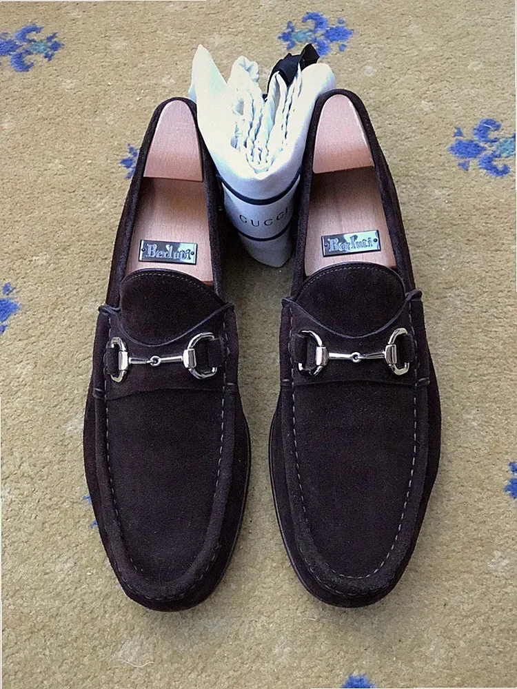 Gucci Halbschuhe Schuhe Wildleder Braun Silber Horsebit Schnalle Herren US 9 UK 8,5 EU 42,5