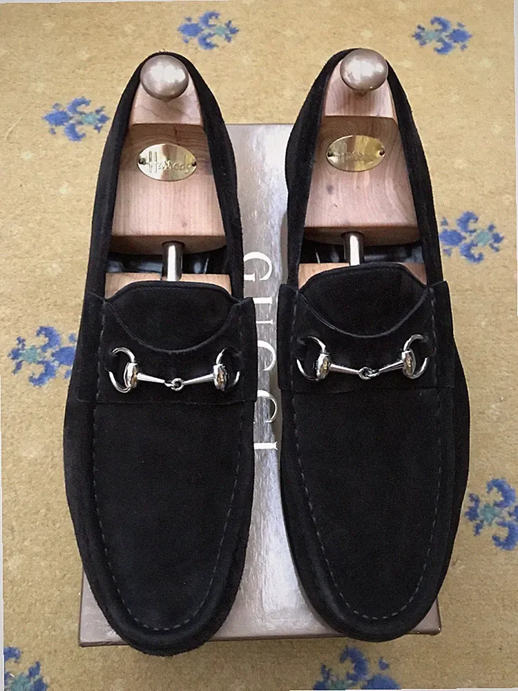 Gucci Halbschuhe Schuhe Wildleder Horsebit Schnalle Schwarz Silber Herren UK 13 US 14 EU 47