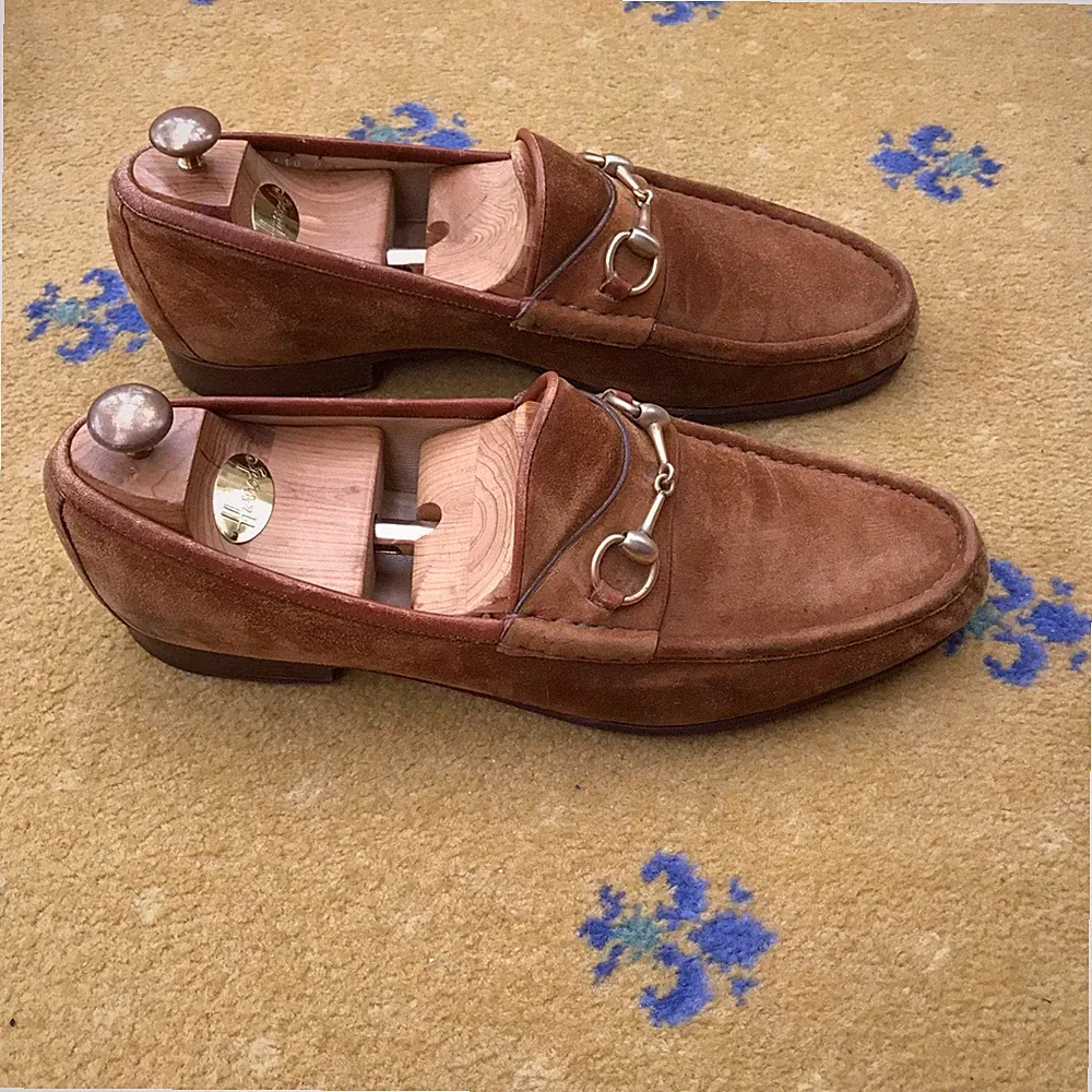 Gucci Halbschuhe Schuhe Wildleder Snuff hellbraun braun Horsebit Herren UK 13 US 13,5 EU 47 D