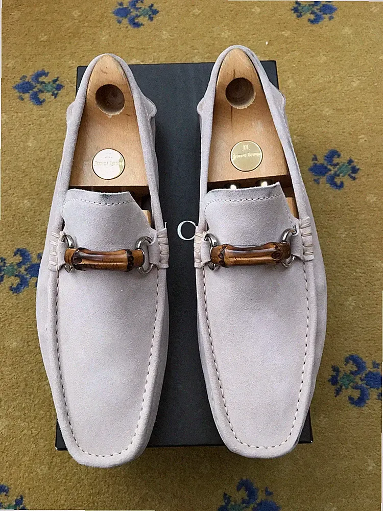 Gucci Halbschuhe Wildleder Schuhe Bambus Beige Horsebit Driver Herren US 10 UK 9,5 EU 43,5