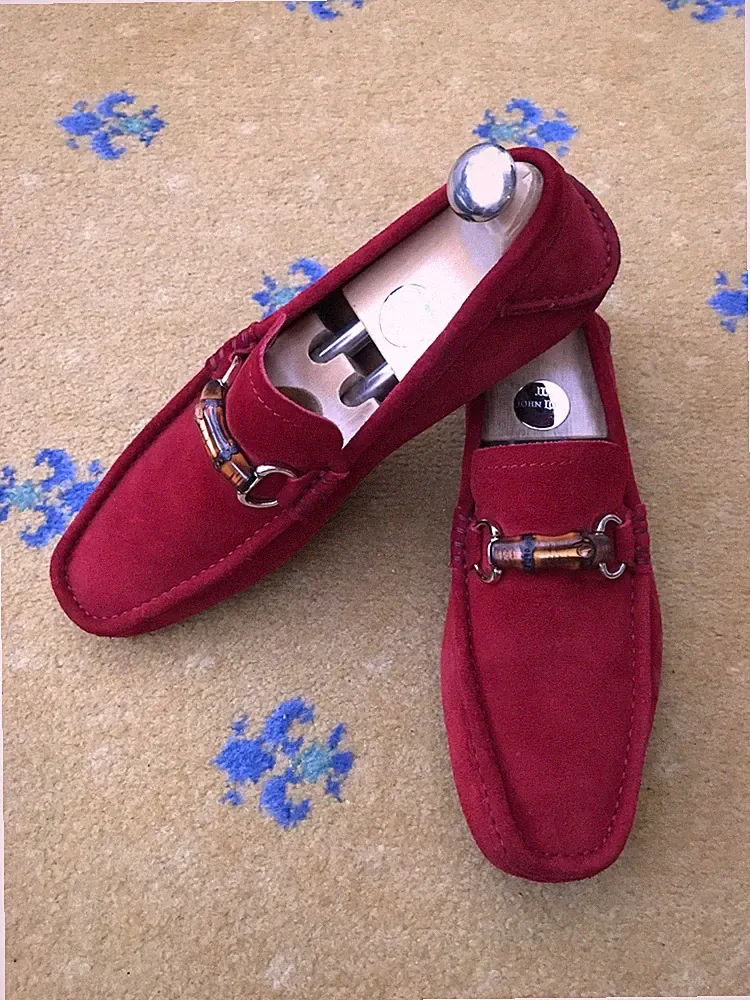 Gucci Halbschuhe Wildleder Schuhe Bambus Horsebit Rot Fahrer Herren US 7 UK 6,5 40,5