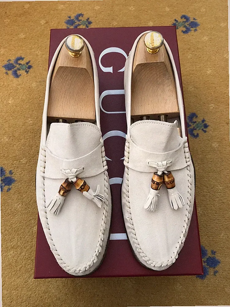Gucci Halbschuhe Wildleder Schuhe Bambus Quaste Mokassin Herren UK 8,5 US 9,5 EU 42,5 NEU