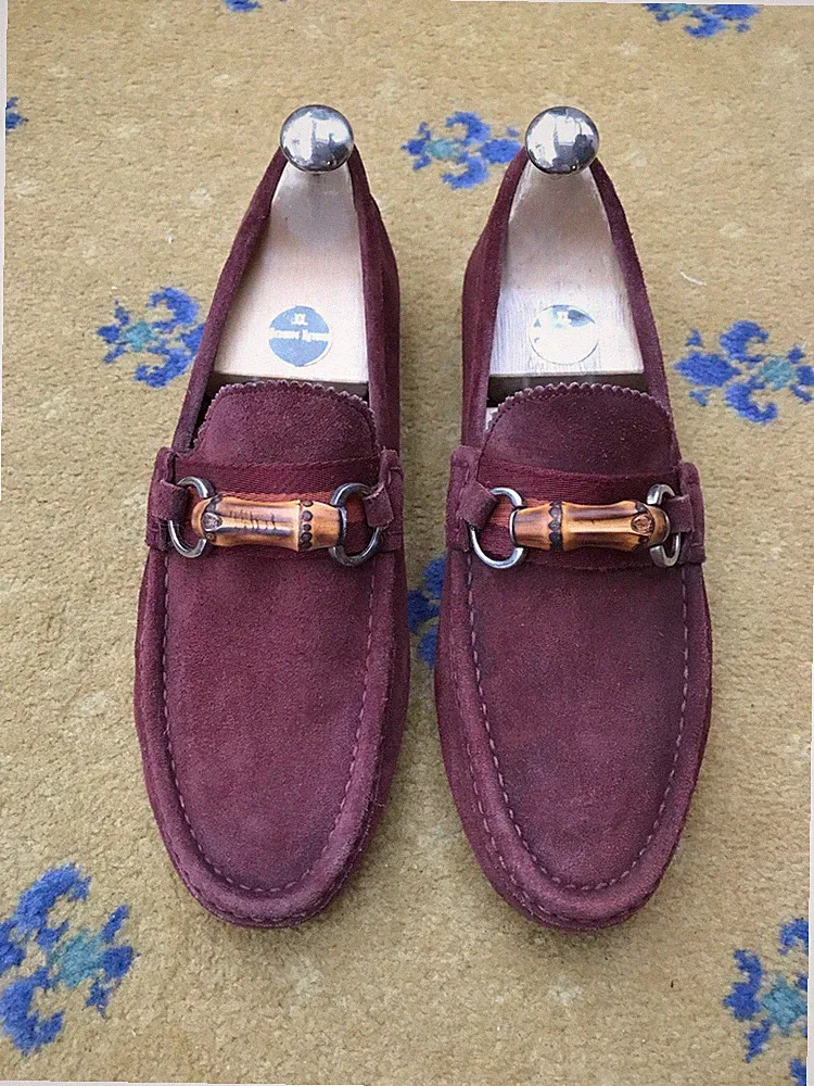 Gucci Halbschuhe Wildleder Schuhe Bambus Rot Horsebit Web Orange Herren US 8 UK 7,5 41,5