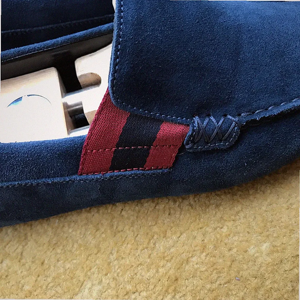 Gucci Halbschuhe Wildleder Schuhe Drivers Blau Web Rot Schrift Herren UK 5,5 US 6,5 EU 39,5
