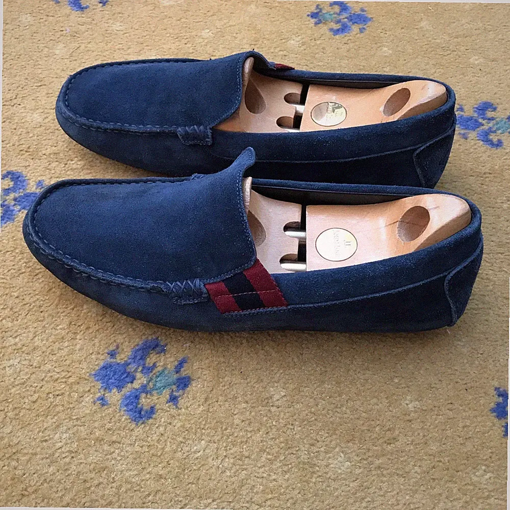 Gucci Halbschuhe Wildleder Schuhe Drivers Blau Web Rot Schrift Herren UK 8,5 US 9,5 EU 42,5