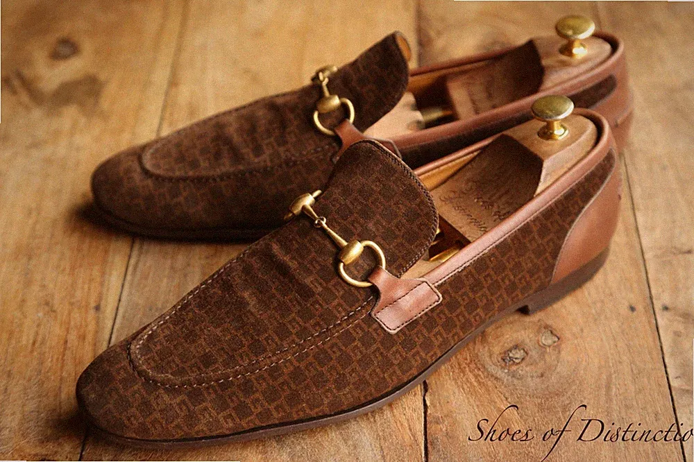 Gucci Hellbraun GG Wildleder Leder Messing Bit Halbschuhe Schuhe Herren UK 11...