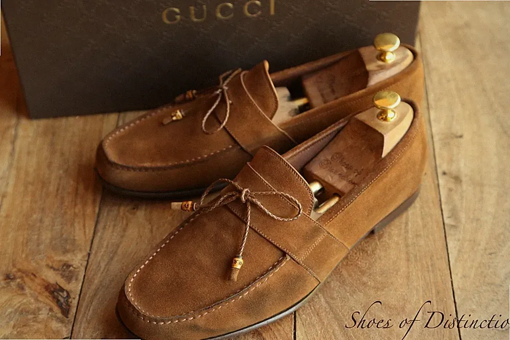 Gucci Hellbraun Wildleder Bambus Quasten Halbschuhe Schuhe Herren UK 9,5 US 10,5