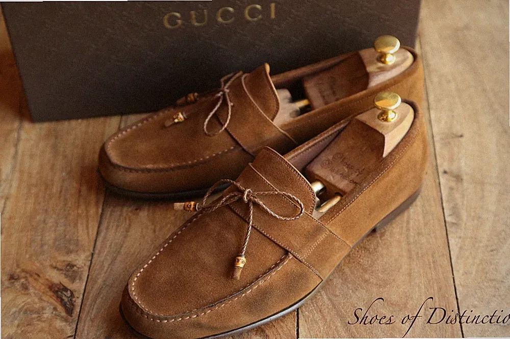 Gucci Hellbraun Wildleder Bambus Quasten Halbschuhe Schuhe Herren UK 9,5 US 10,5