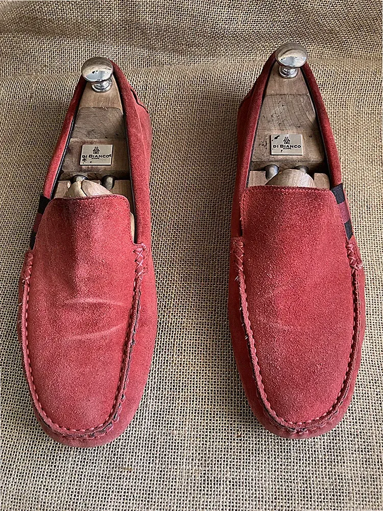 Gucci Herren 363835 Rot Wildleder Web Streifen Fahrer Halbschuhe Größe UK 9,5...