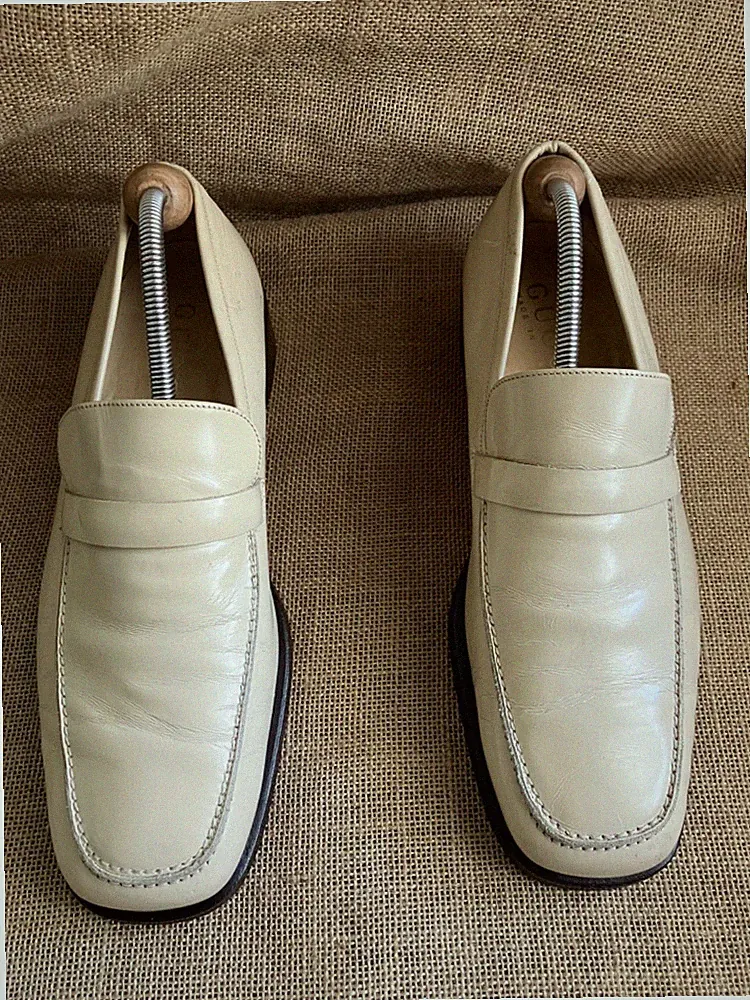 Gucci Herren Beige Leder Slipper Halbschuhe Größe US 12,5 || EU 45,5 E