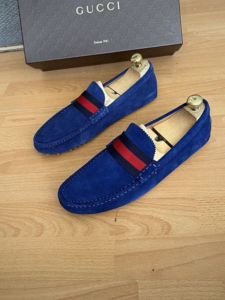 Gucci Herren Blau Wildleder Leder Grün/Rot Web Halbschuhe Schuh Uk 9,5.