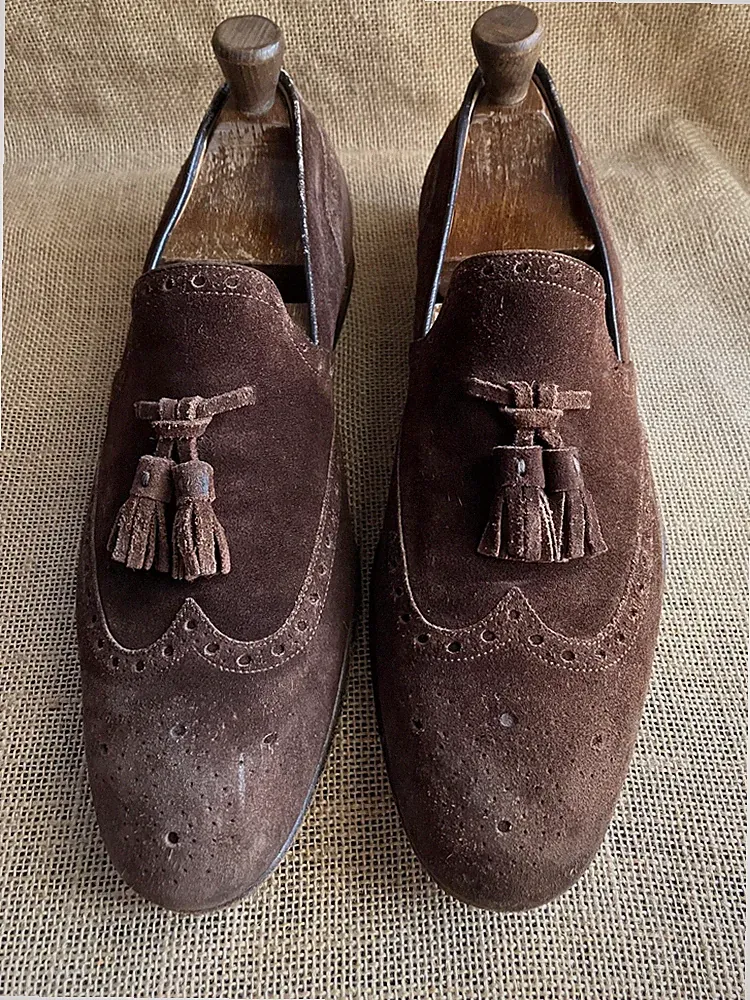 Gucci Herren Braun Wildleder Budapester Slipper Quaste Halbschuhe Größe UK 9...