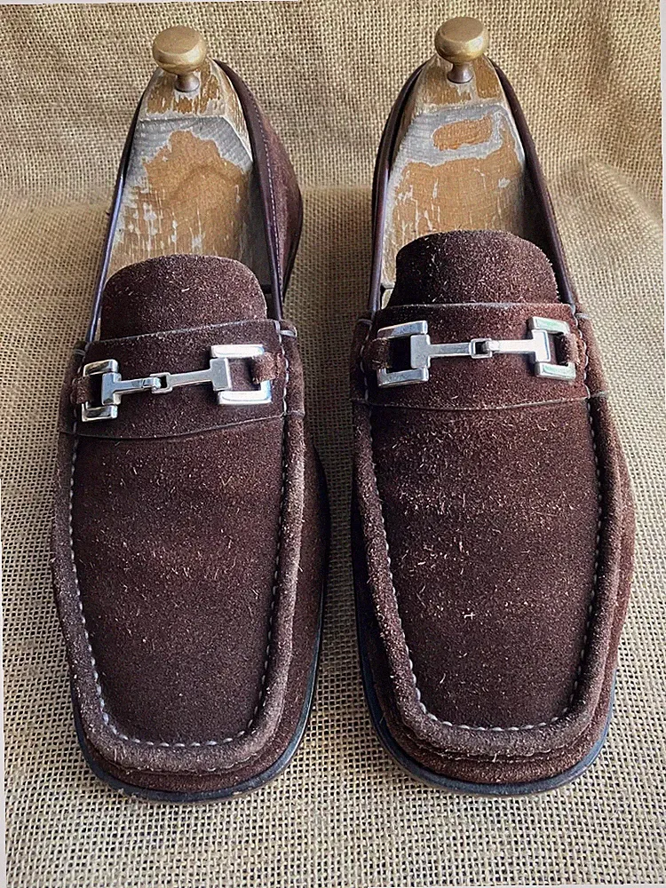 Gucci Herren Braun Wildleder Leder Slipper Horsebit Halbschuhe Größe US 11...