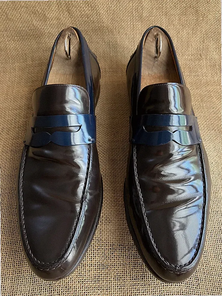 Gucci Herren Dunkelbraun & Blau Leder Penny Halbschuhe Größe UK 8 || US 9 D /...