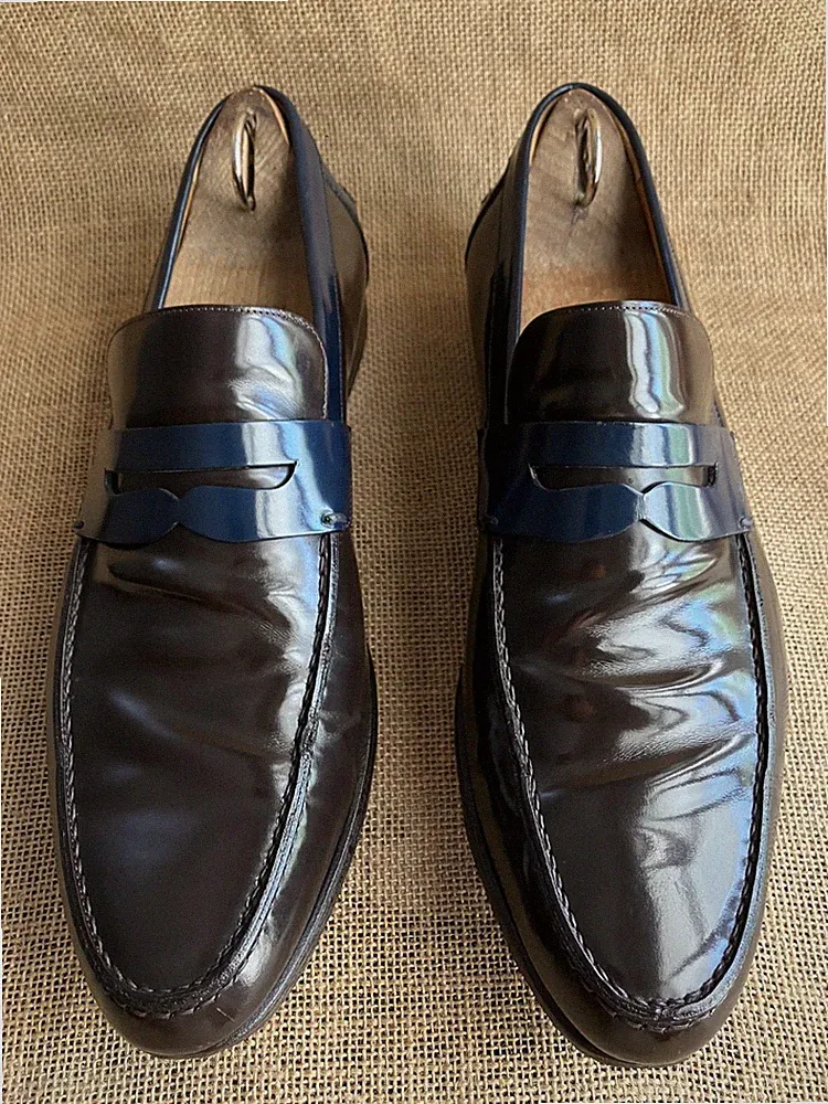 Gucci Herren Dunkelbraun & Blau Leder Penny Halbschuhe Größe UK 8 || US 9 D...