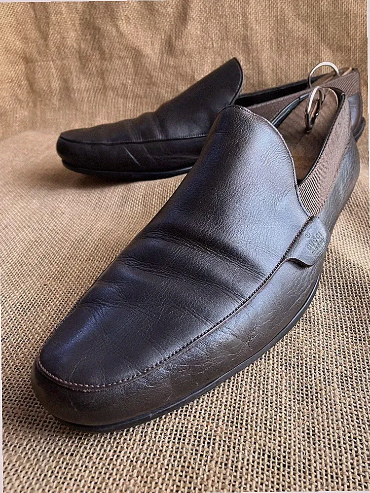 Gucci Herren Dunkelbraune Leder Slipper Halbschuhe Größe UK 7,5 || US 8,5 D