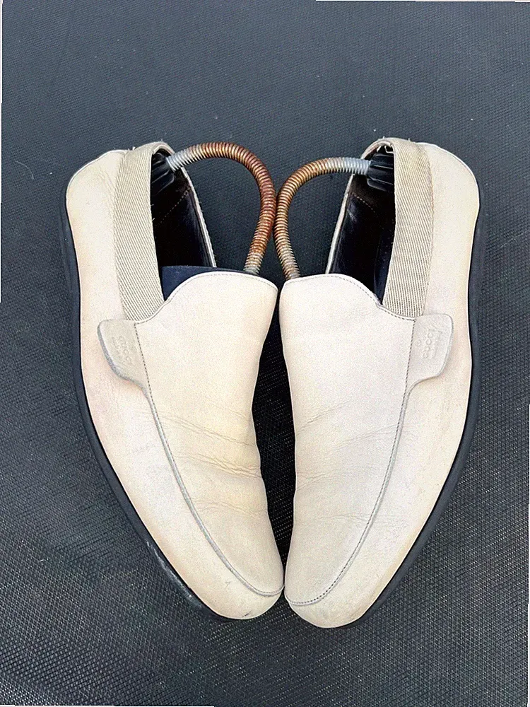 Gucci Herren Elfenbein Leder Slipper Halbschuhe UK 8/9 EU 43 Mokassinnaht Off White Farbe